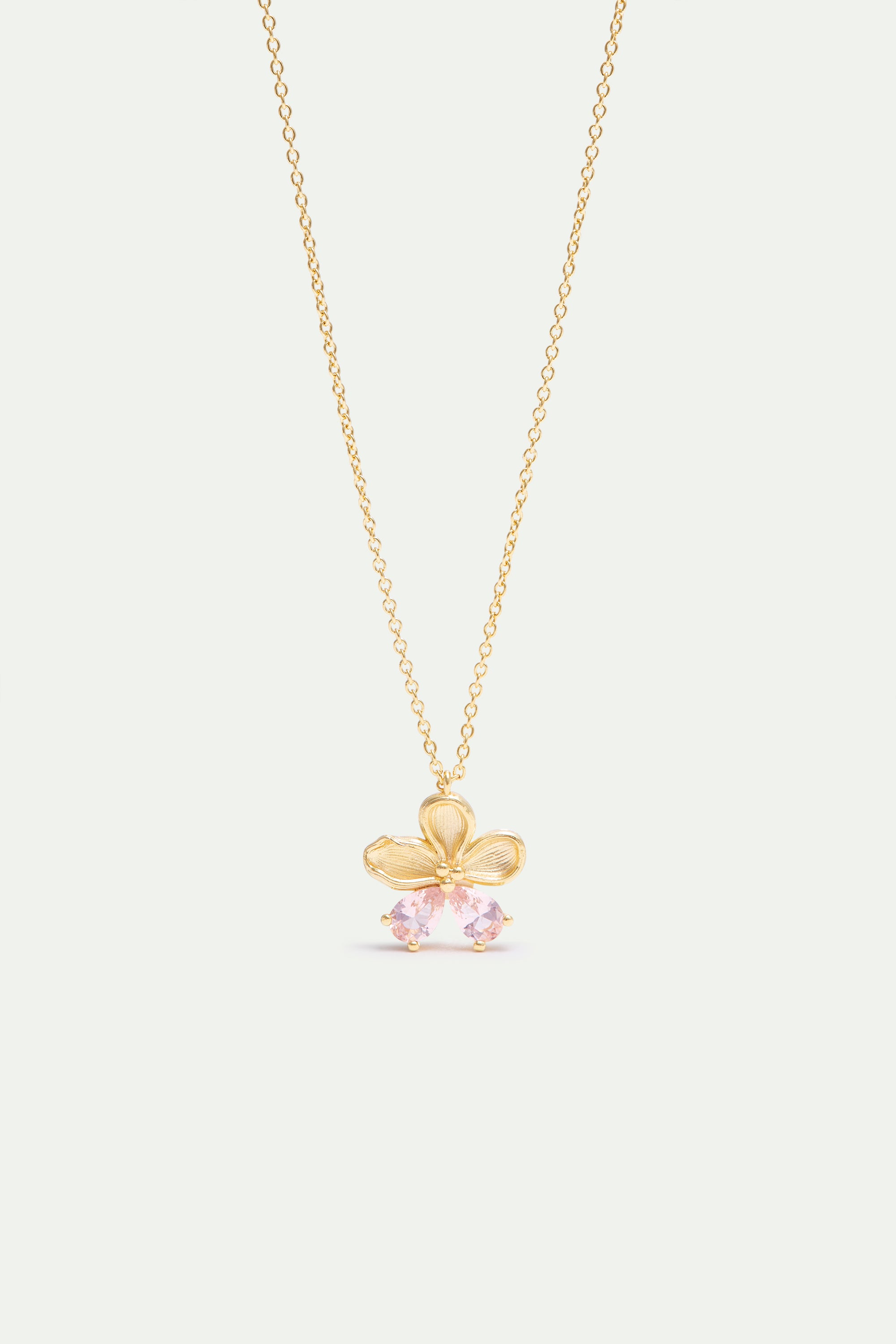Cherry blossom and pink stones golden pendant necklace