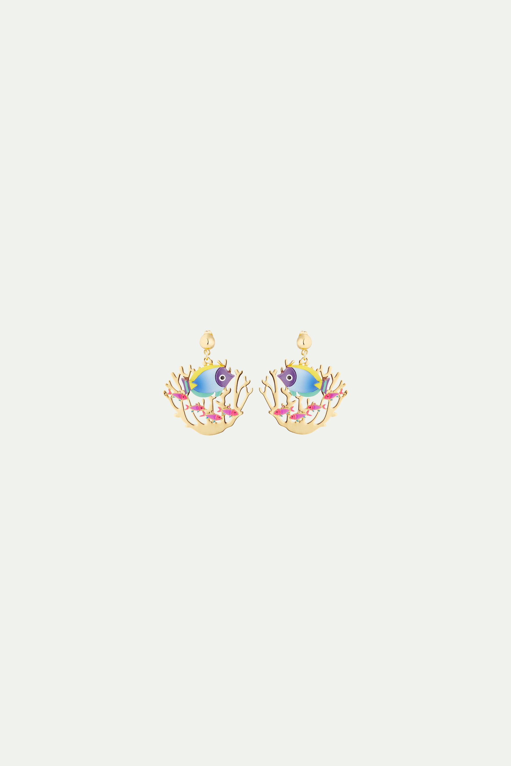 Golden fish and coral earrings