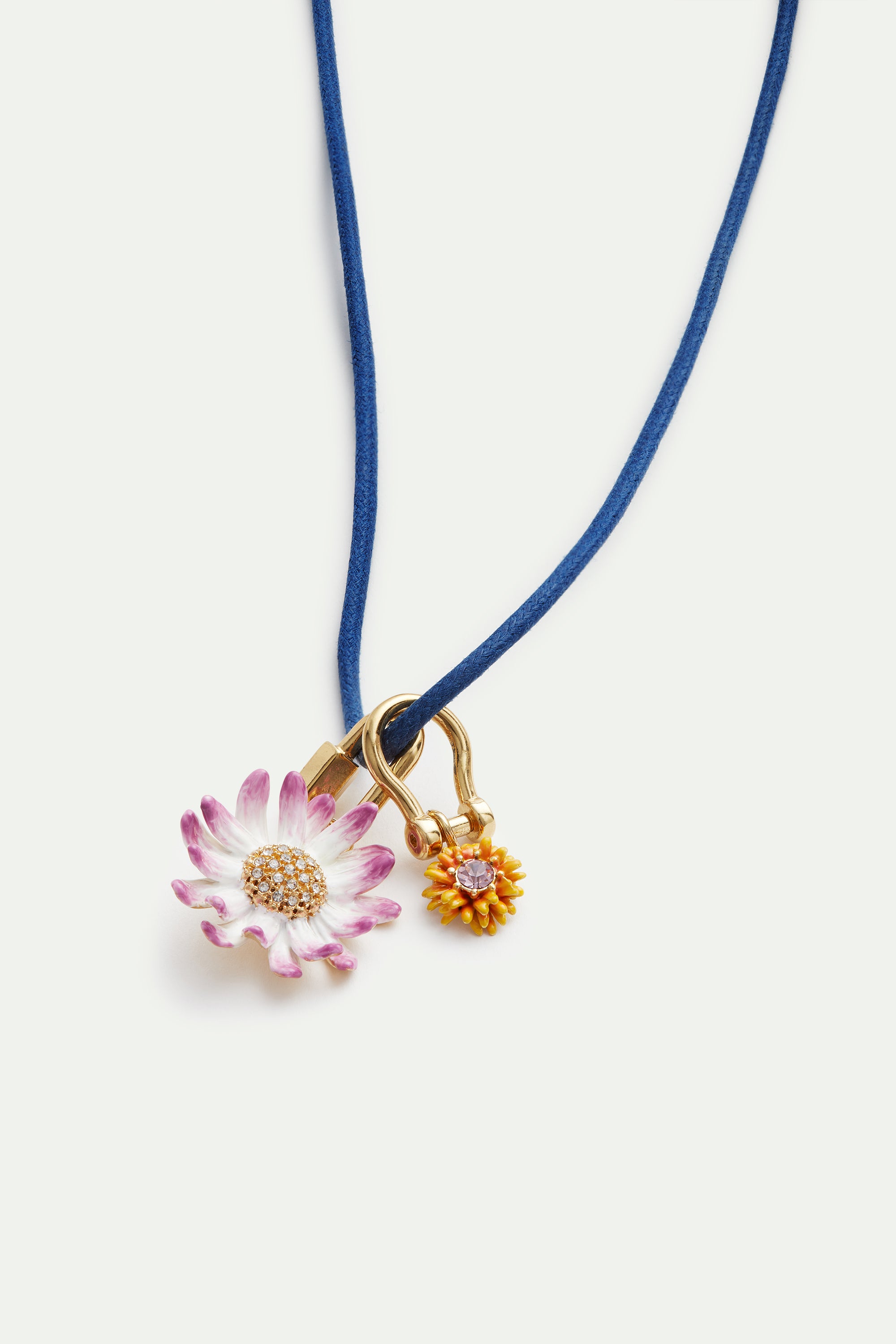 Carabiner and flower blue necklace