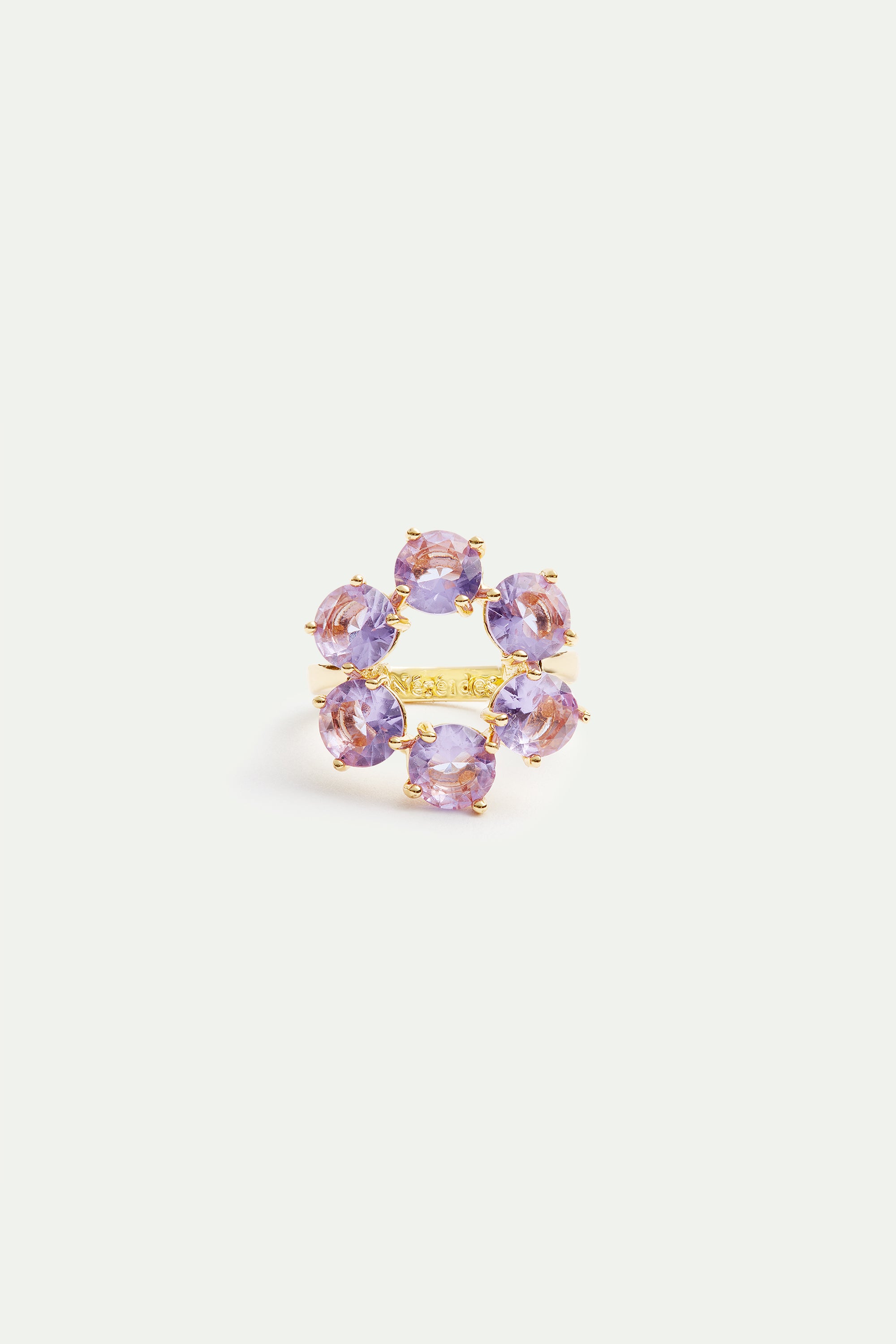 Fine lavender diamantine six round stone ring