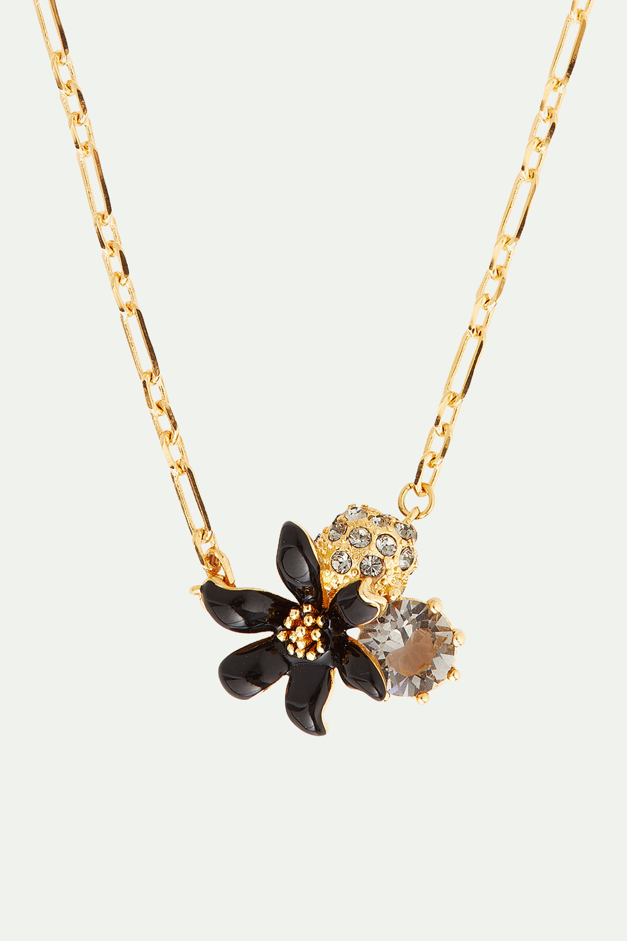 Black lily pendant necklace