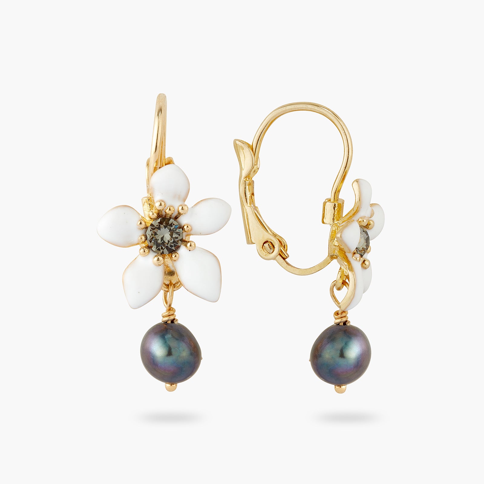 Ranunculus and Cultured pearls sleeper earrings