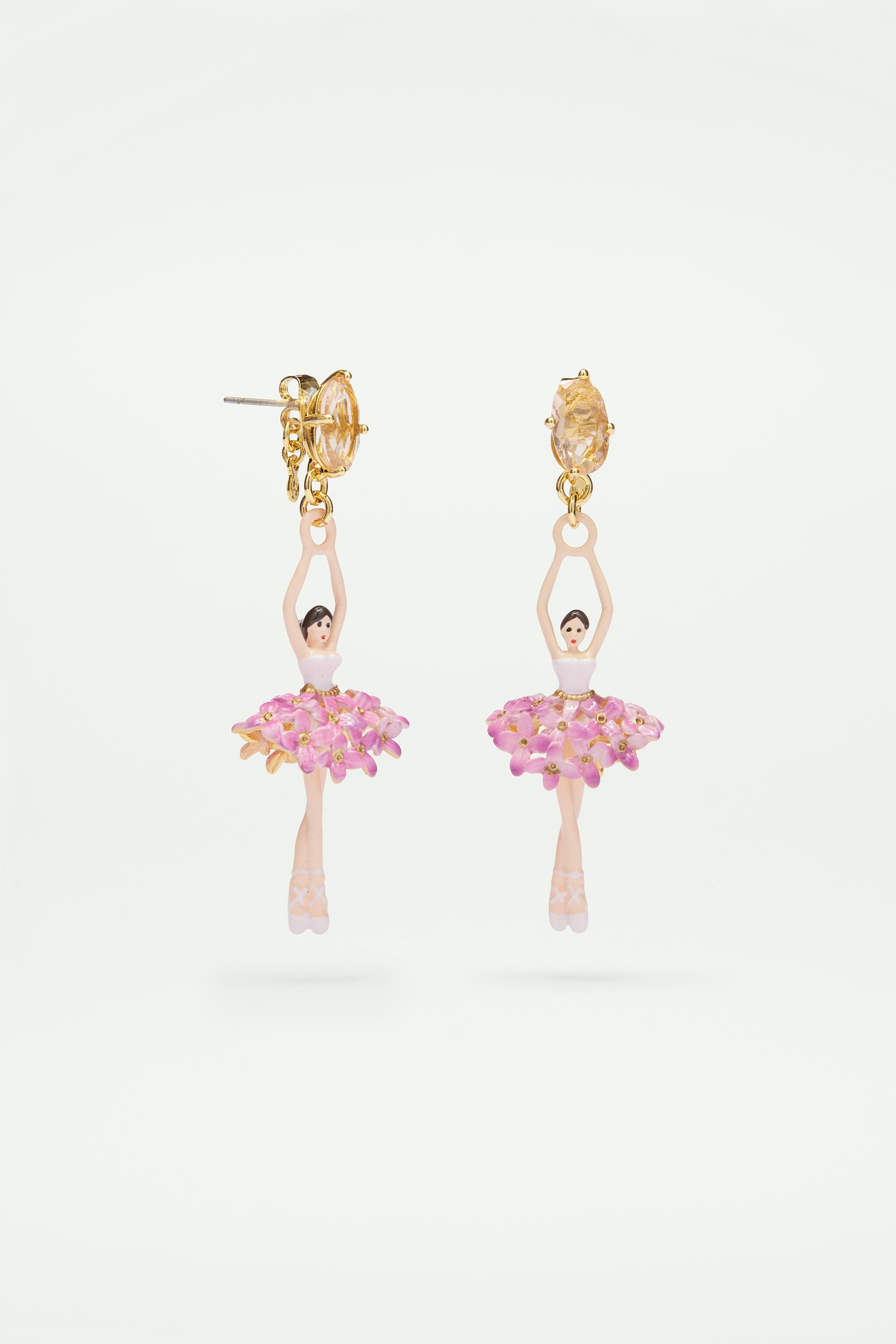 Ballerina, stone and enamelled flower bouquet earrings