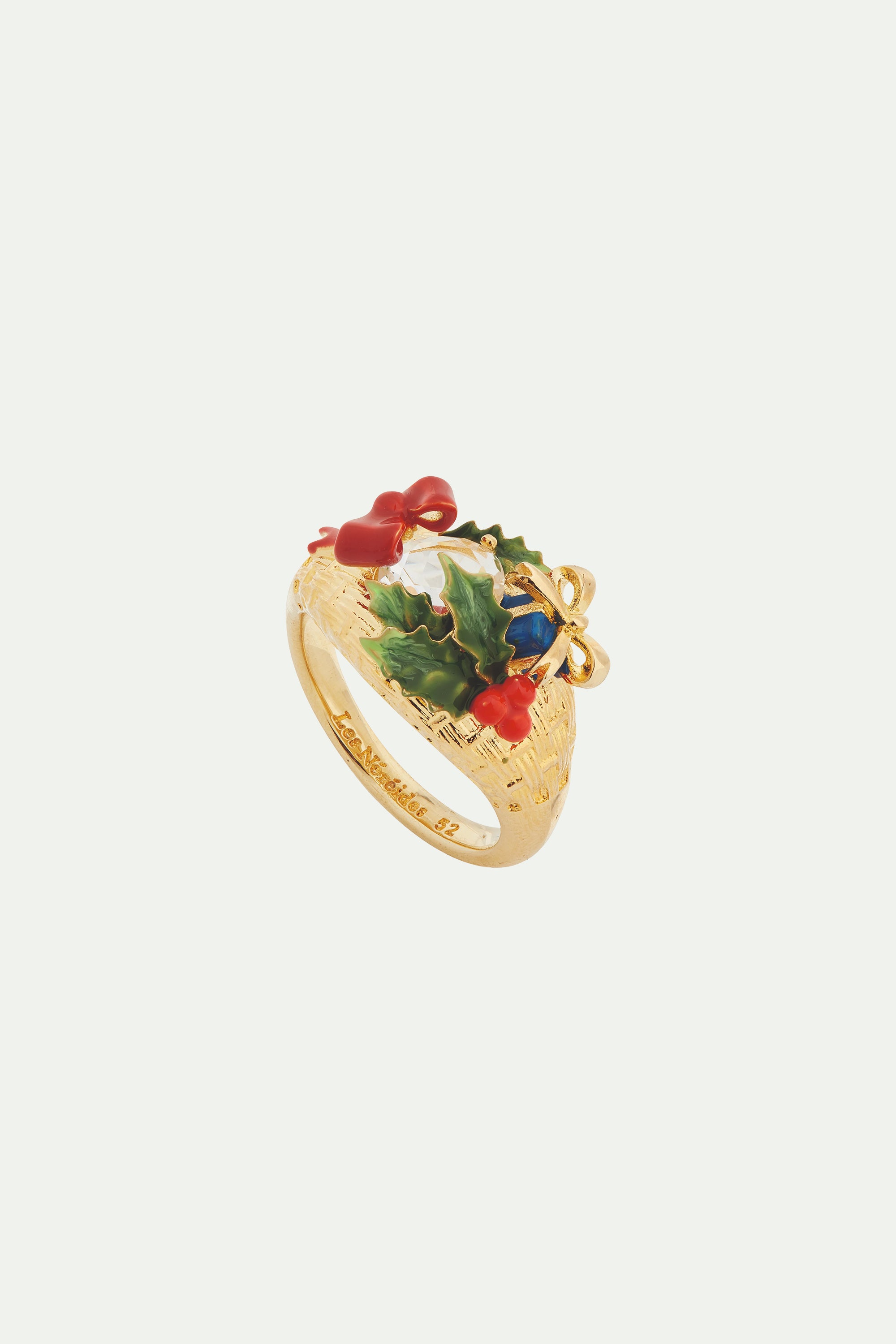 Faceted glass and christmas gift cocktail ring