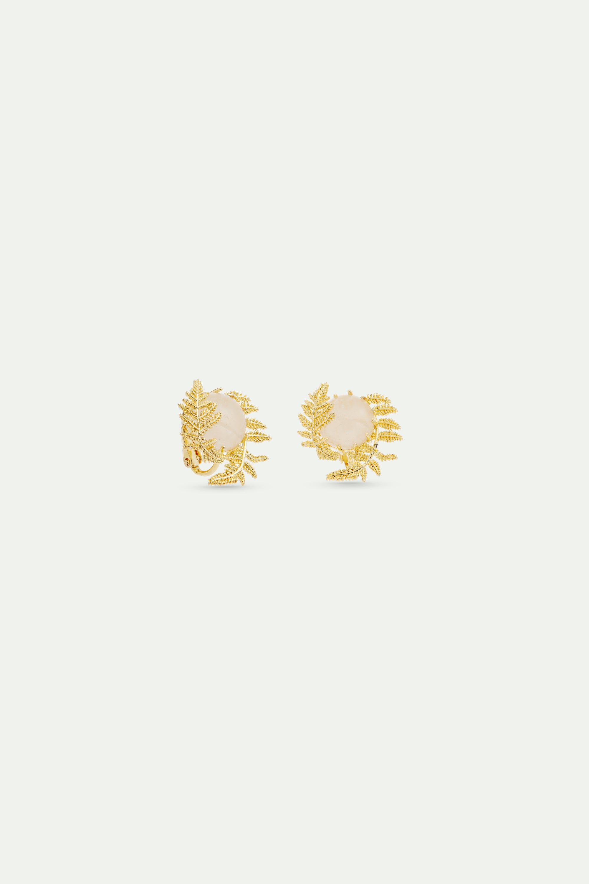 Round rock crystal and golden fern earrings