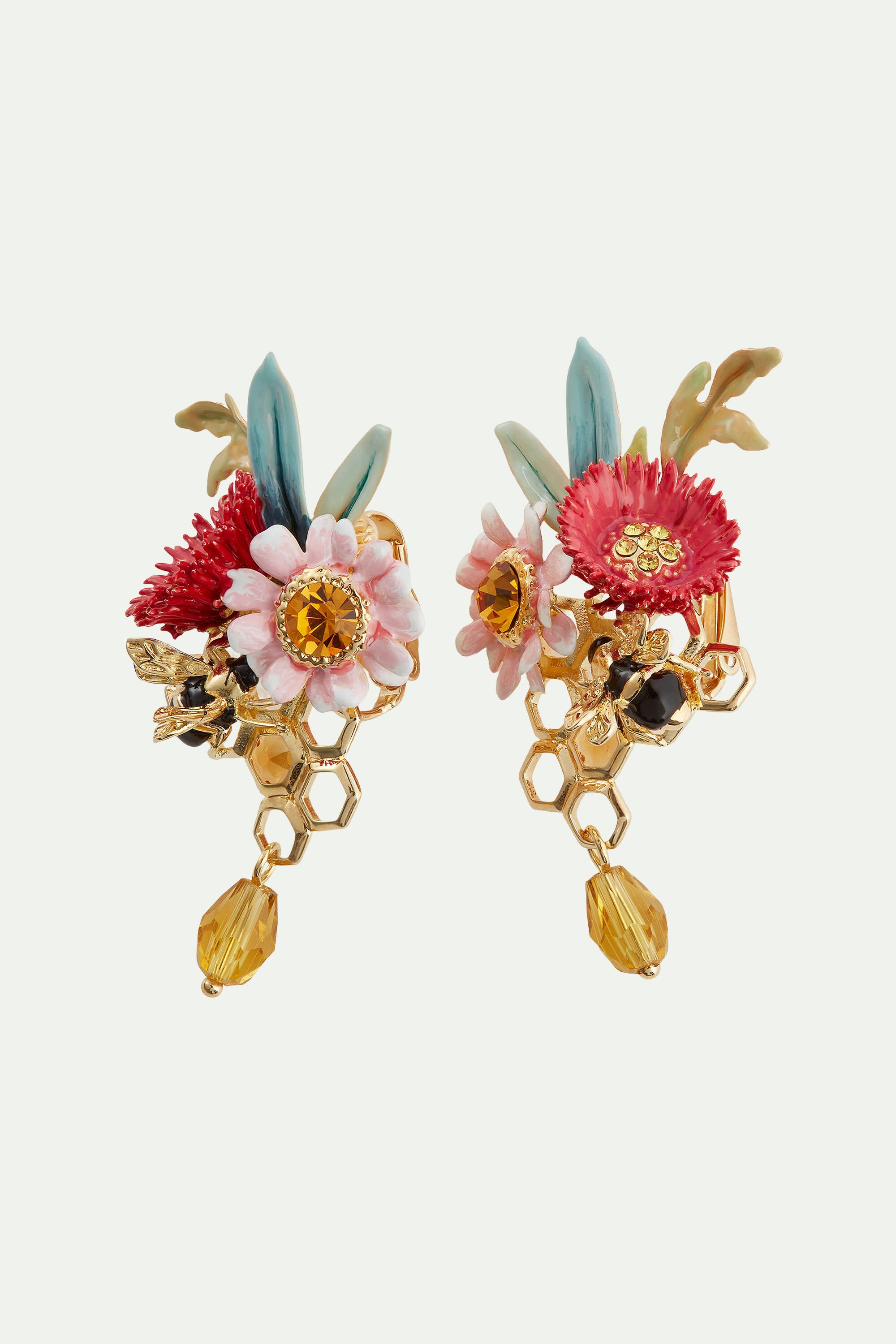 Flowers and honeycomb post earrings