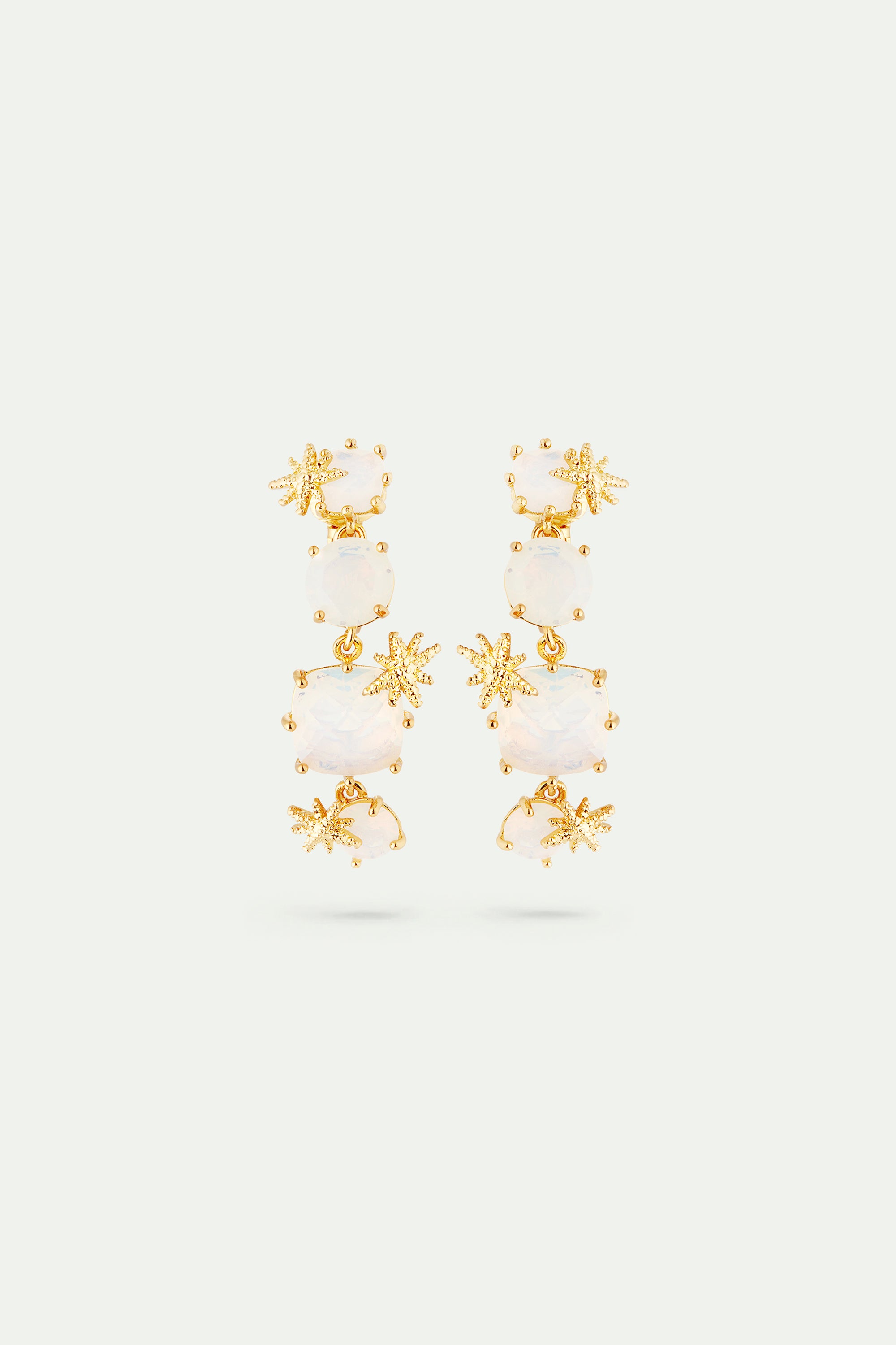 Diamantine earrings with four opalescent white stones and fine stars