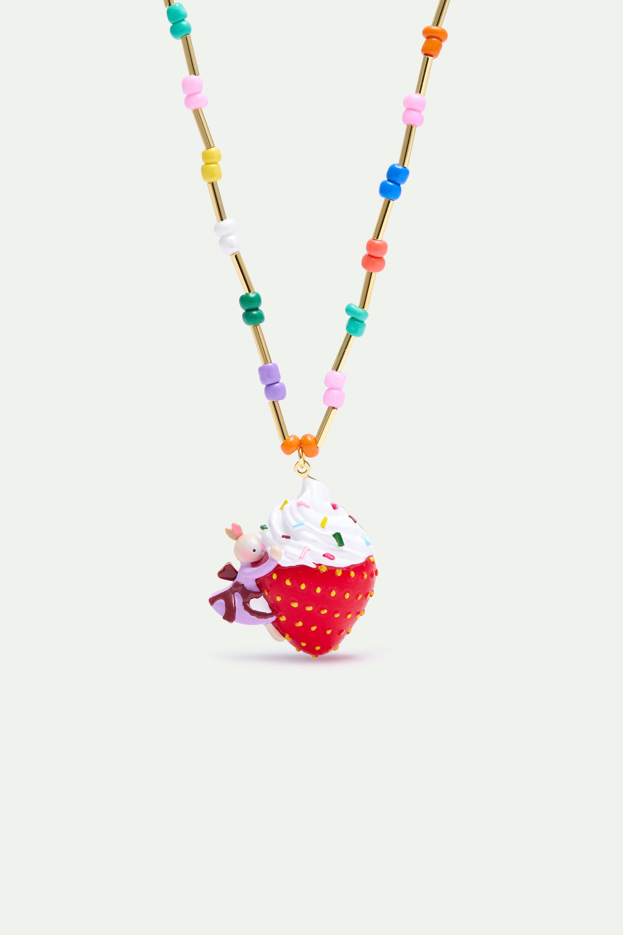 Gretel pendant necklace with strawberry and cream and colourful beads