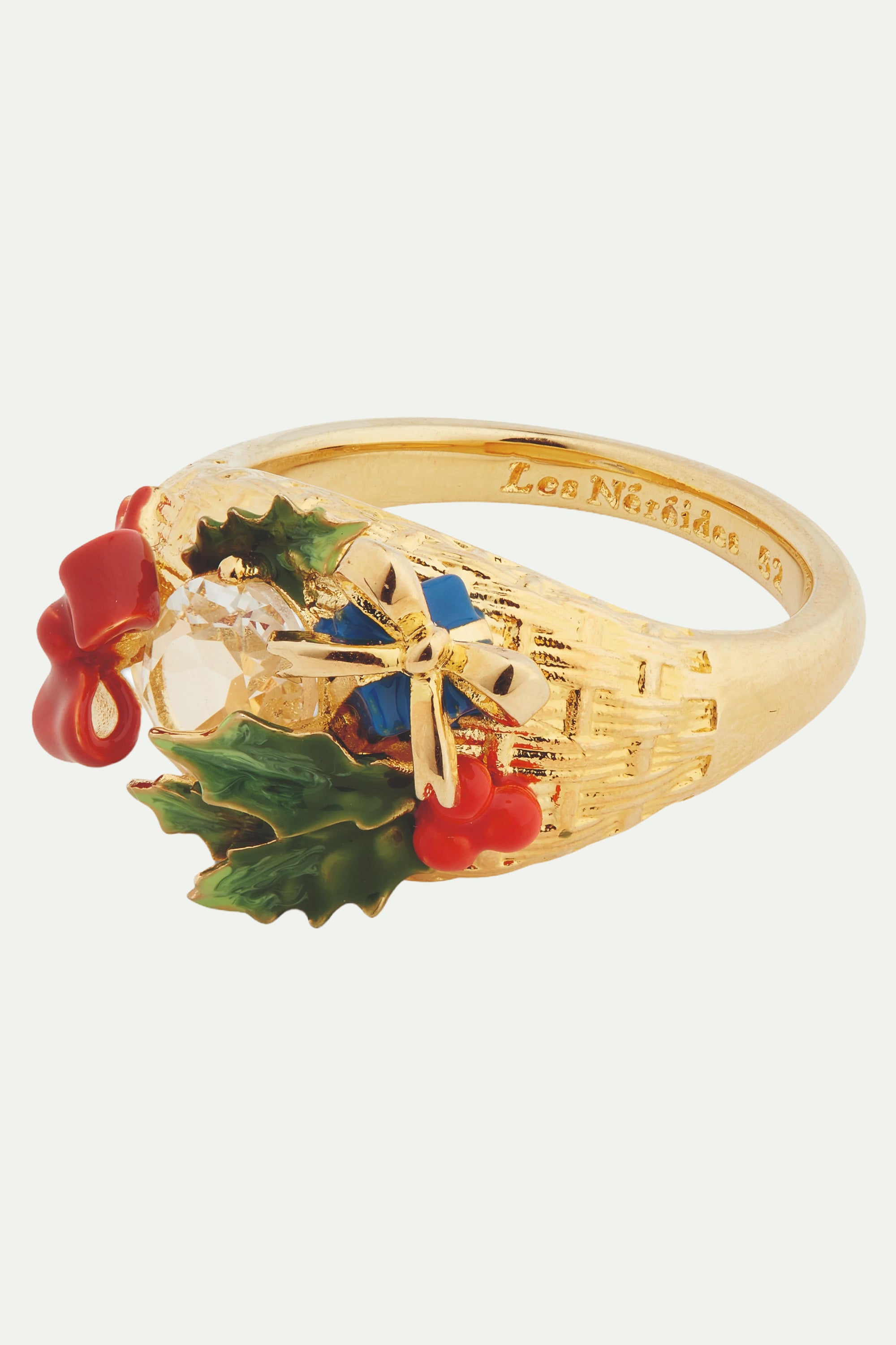 Faceted glass and christmas gift cocktail ring
