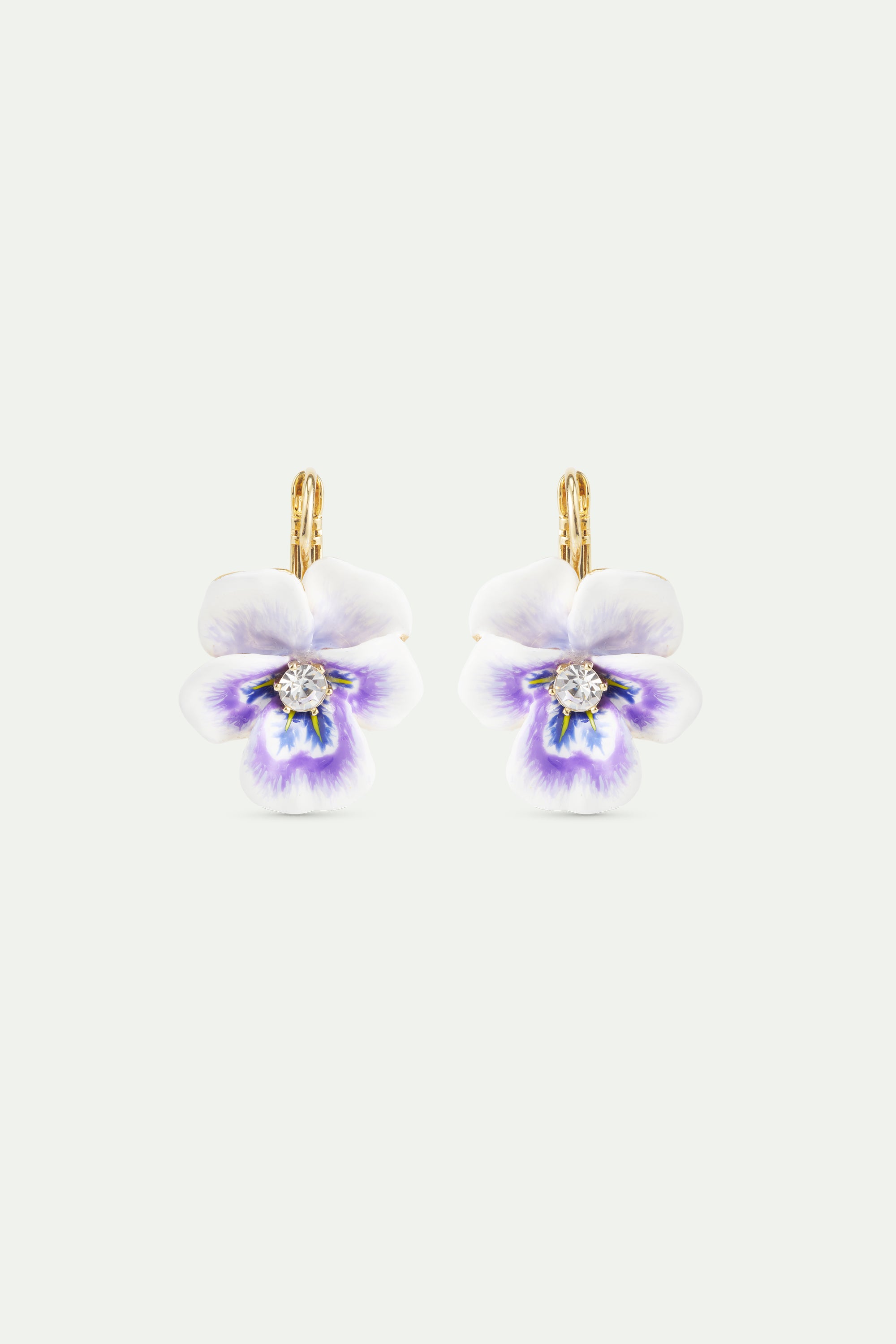 Purple pansy and cut crystal sleeper earrings