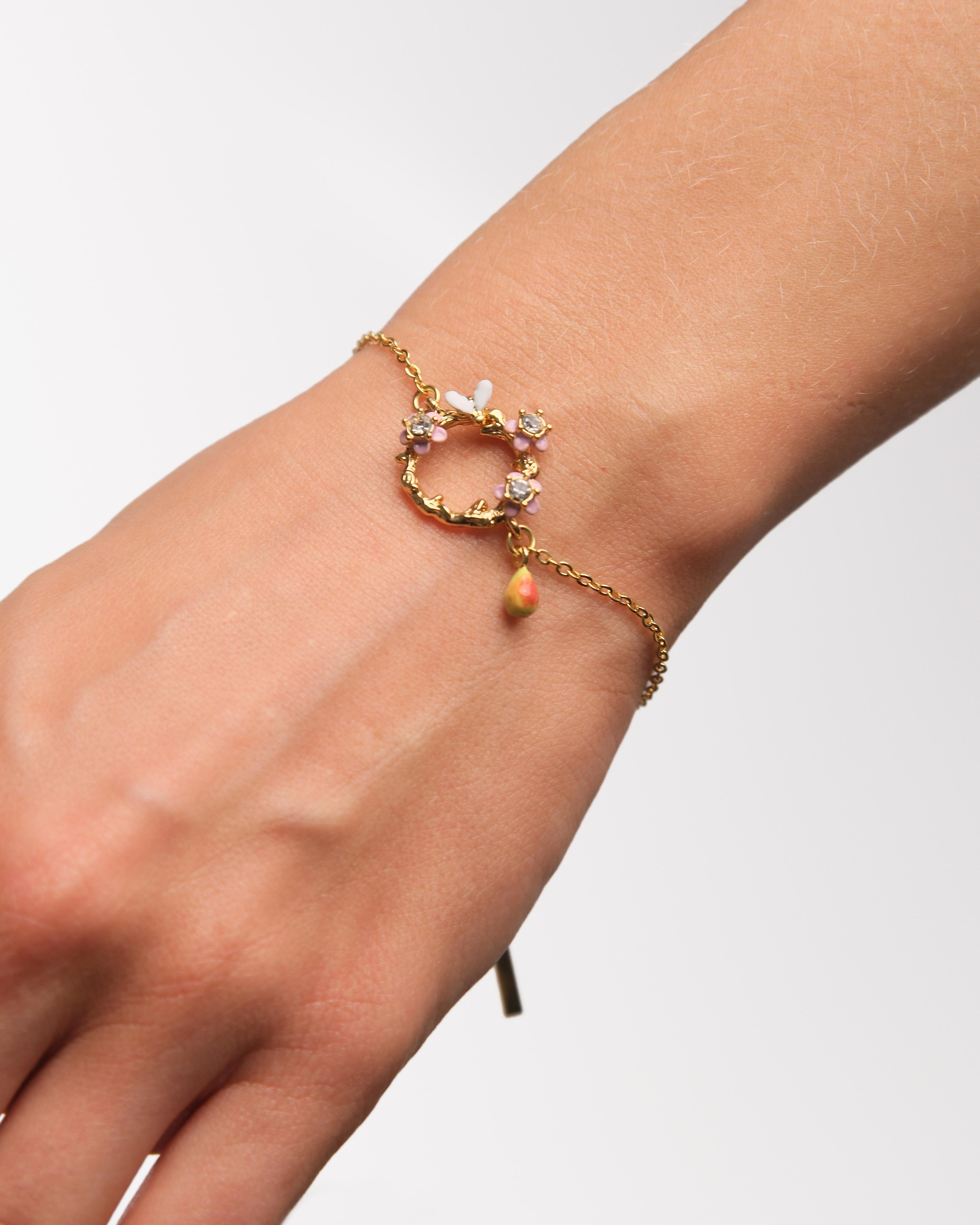 Apple blossom, pear and bee fine bracelet