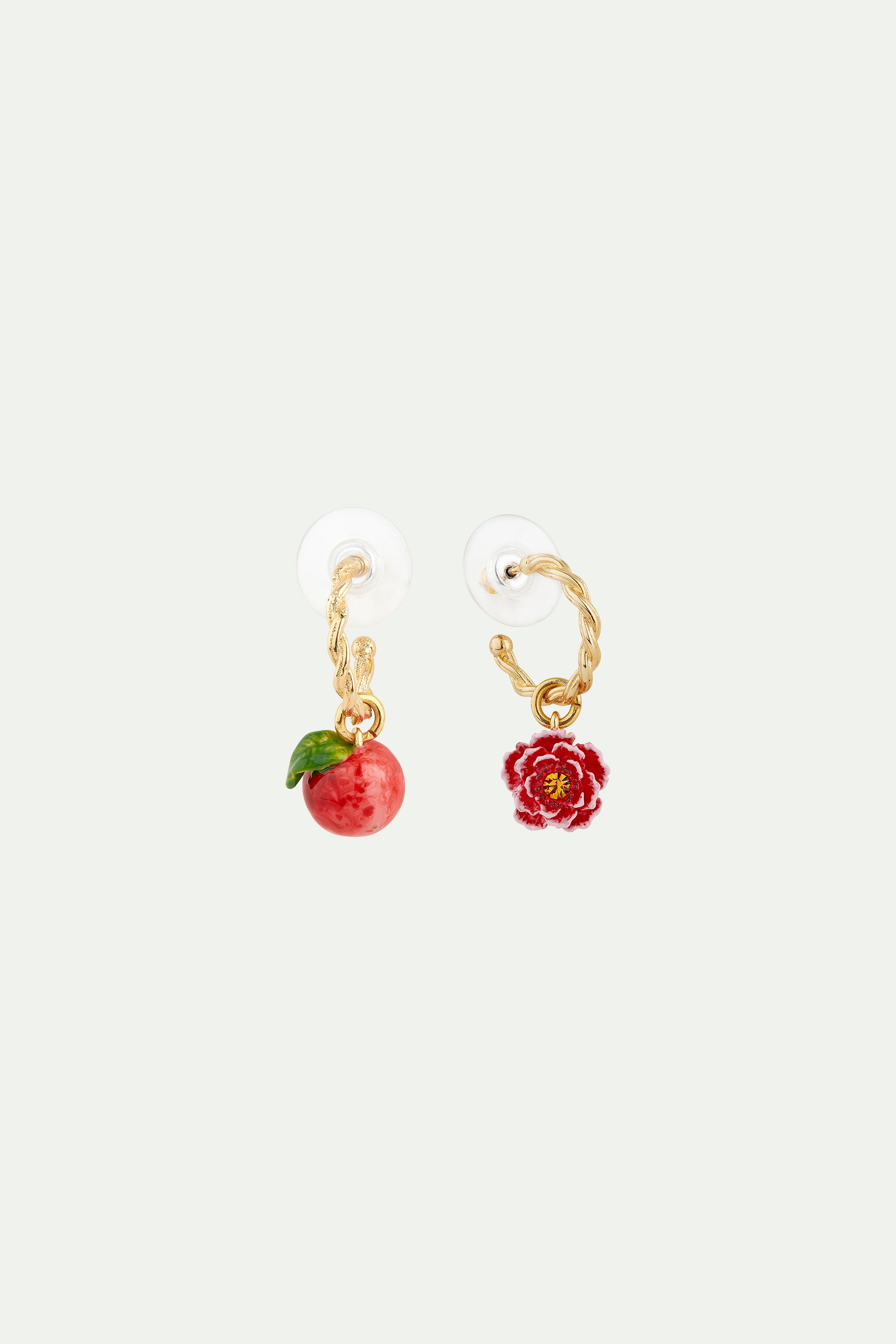 Peach and peach blossom twisted post hoop earrings