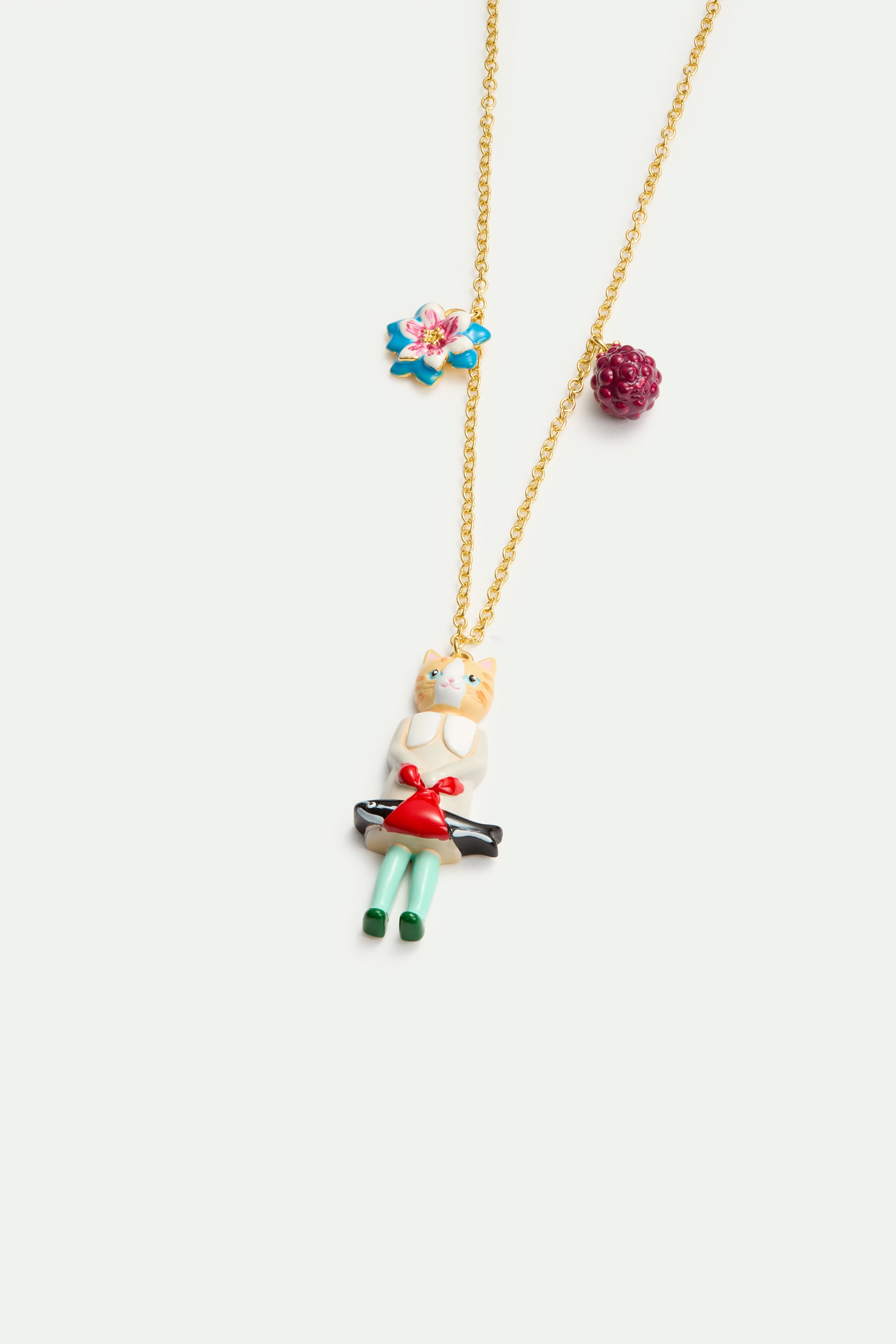 Ginger cat and strawberry pendant bracelet