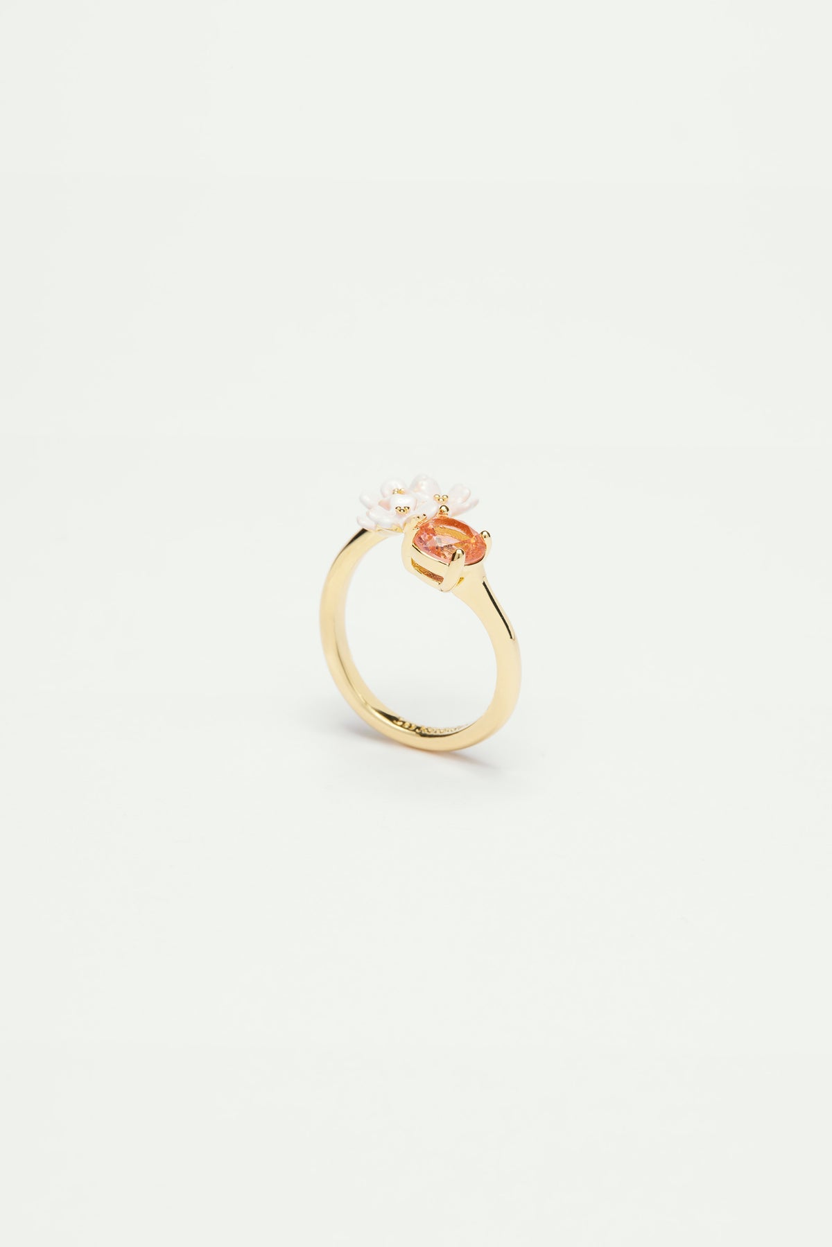Verbena flower and round stone adjustable me and you ring