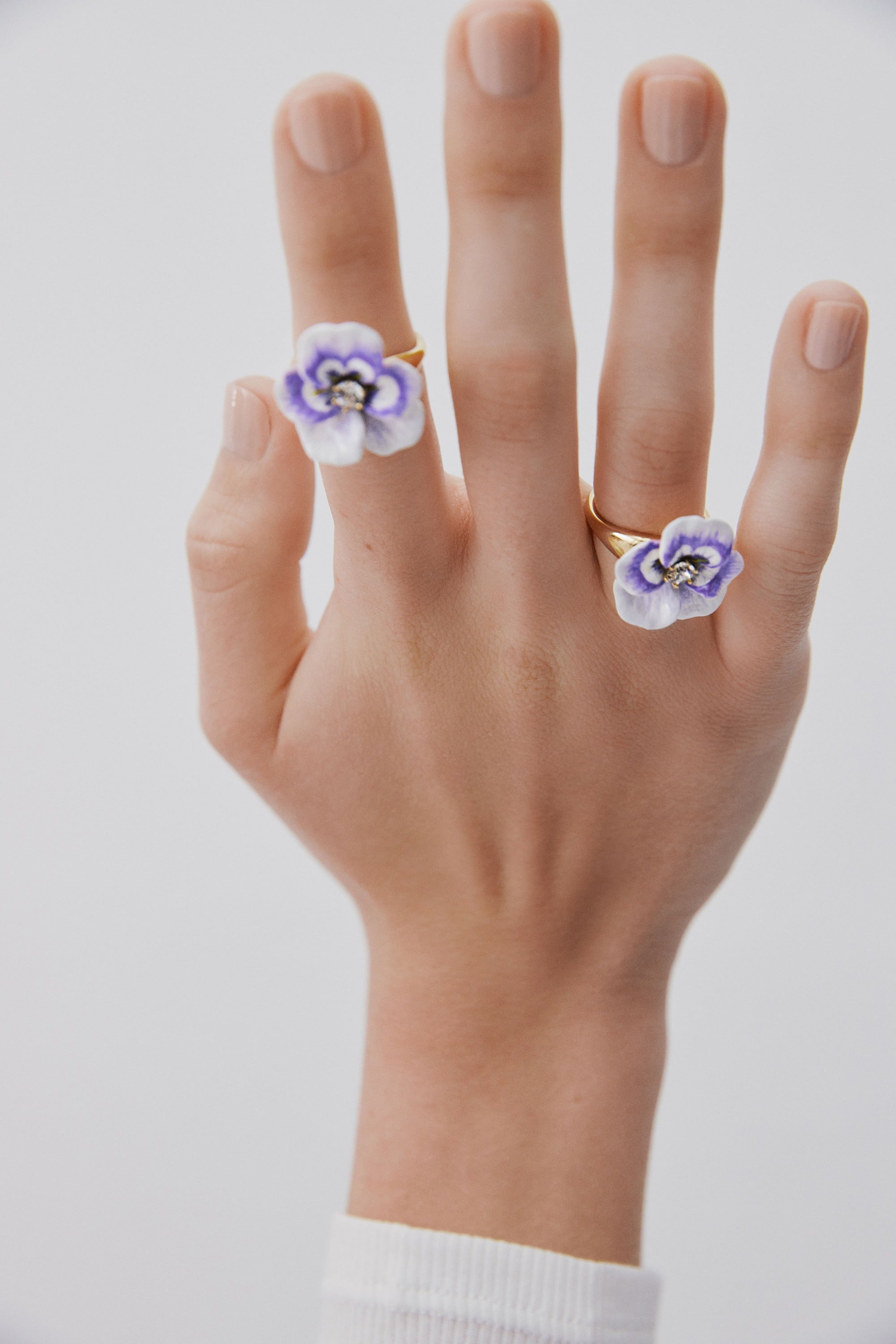 Purple pansy and cut crystal cocktail ring