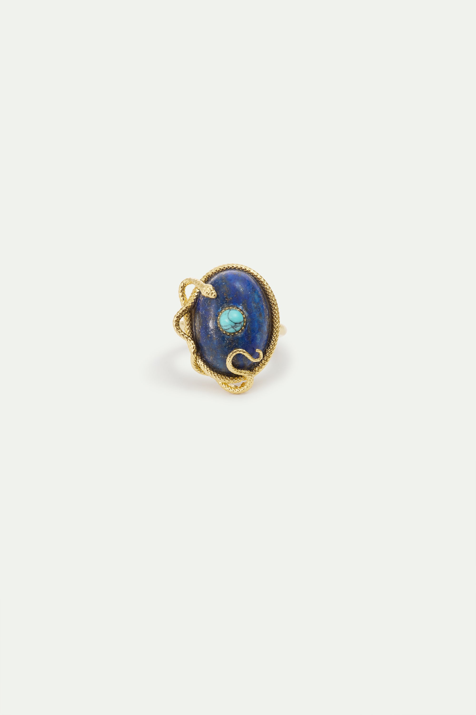 Lapis lazuli, turquoise and gold snake ring