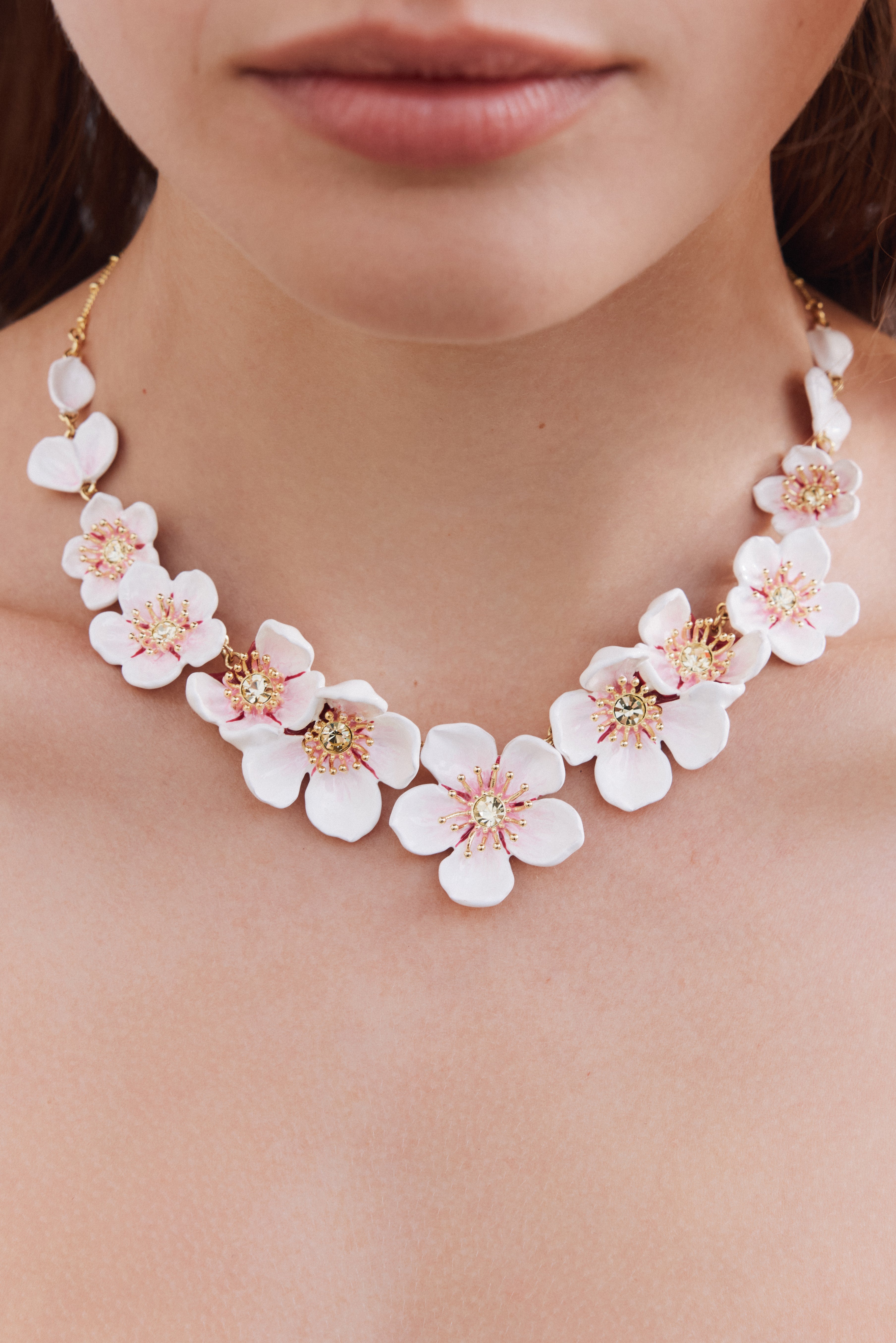 White cherry blossom statement necklace