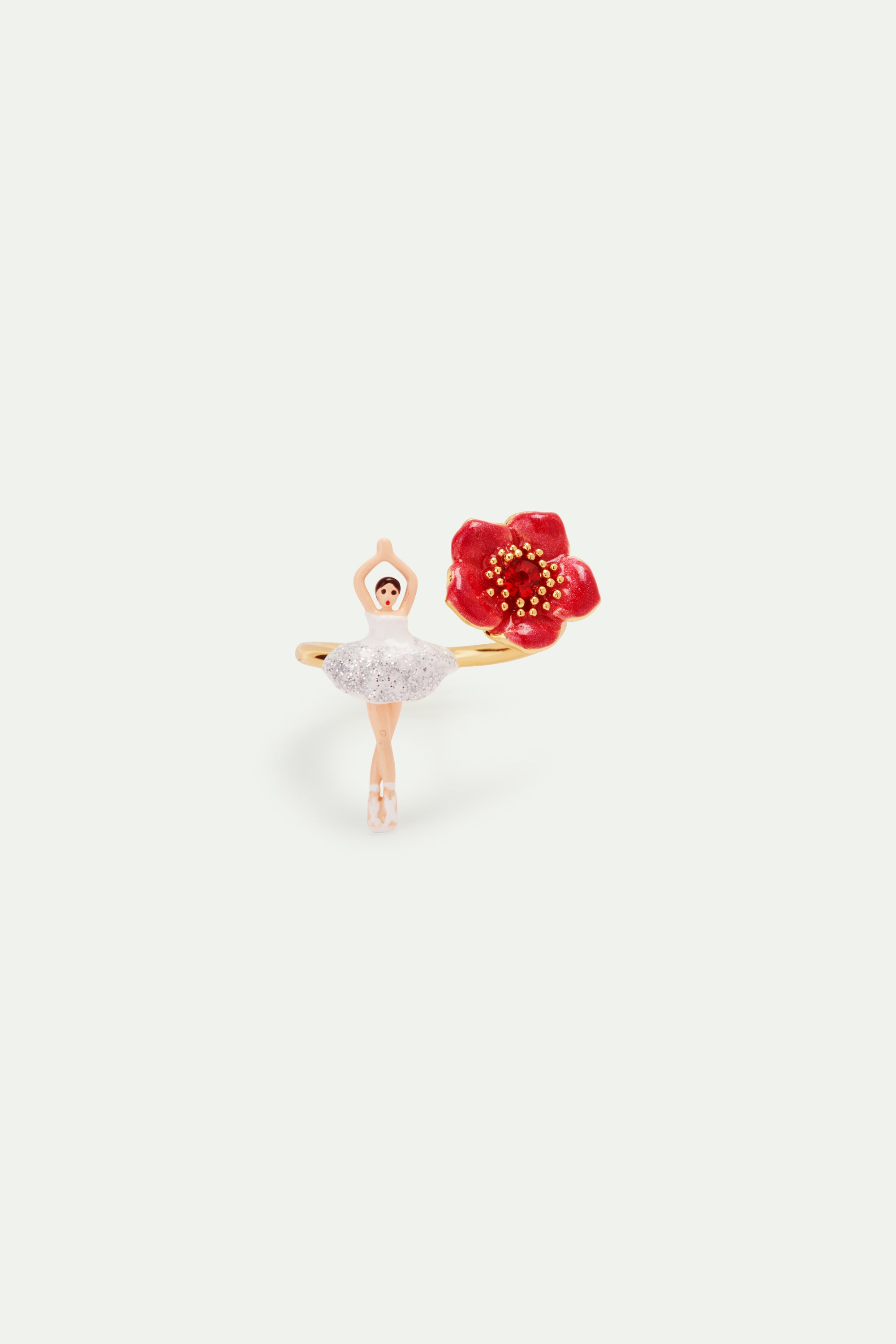 Ballerina and red flower adjustable ring