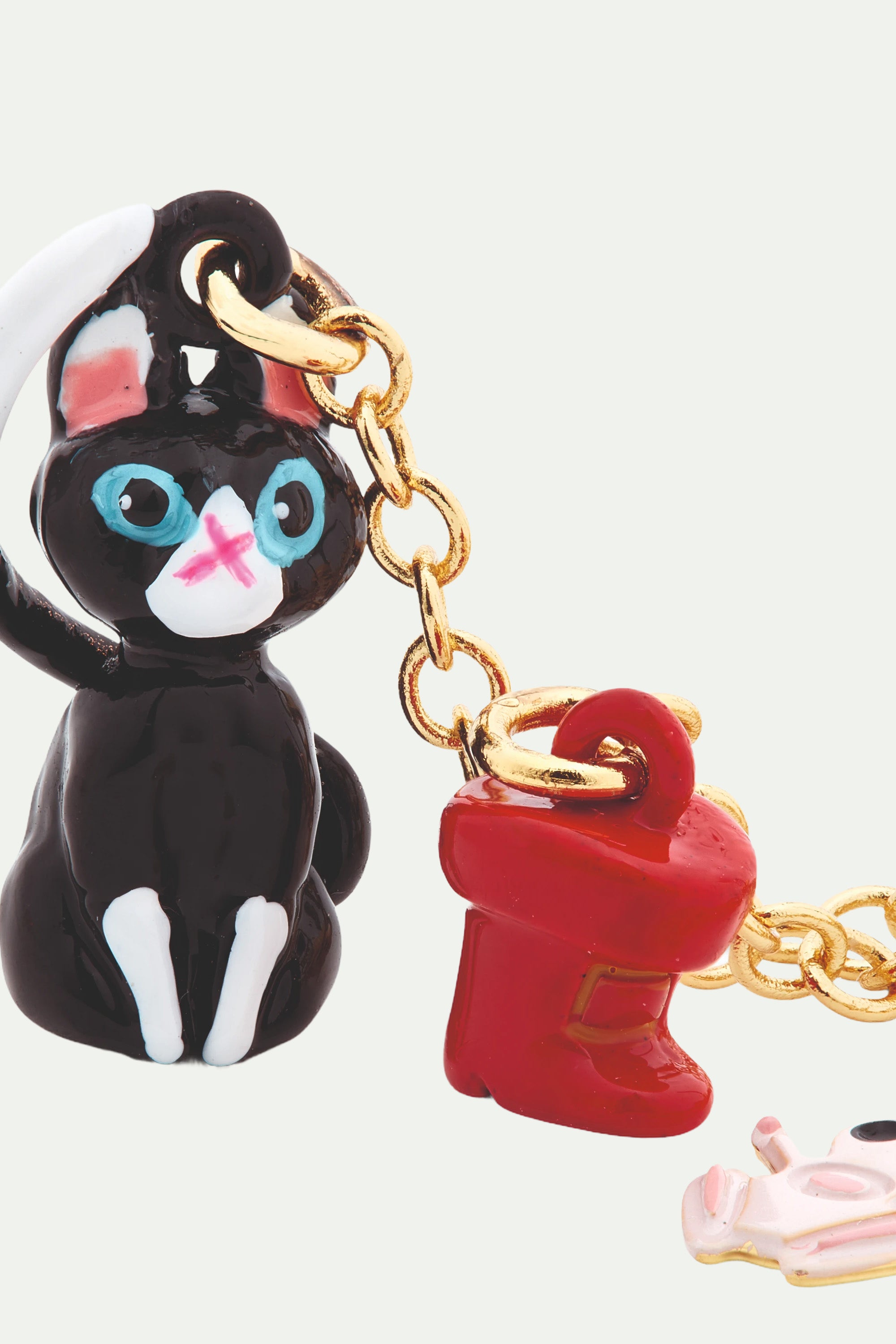Charming cat and red boots post dangling earrings